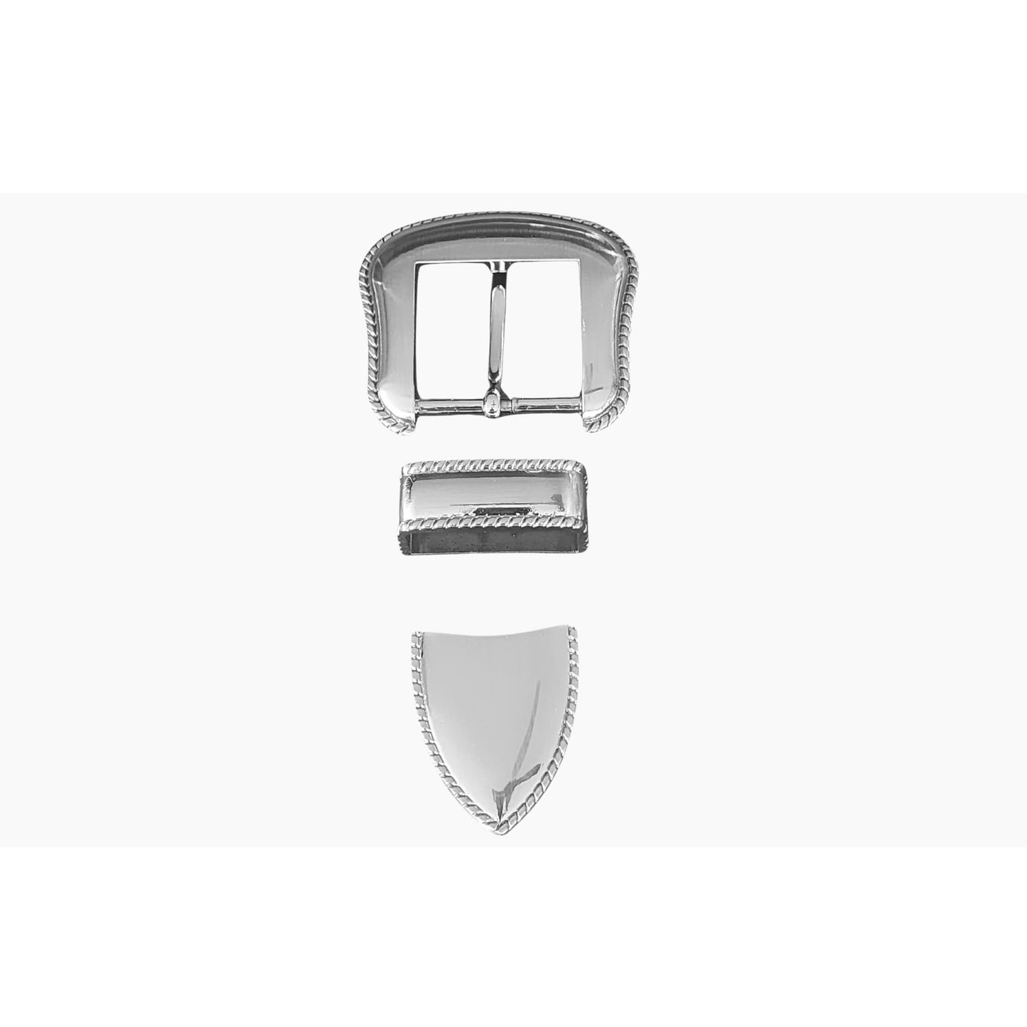 38mm | Polished Silver | 3 Piece Buckle Set - BeltUp Leather Co.