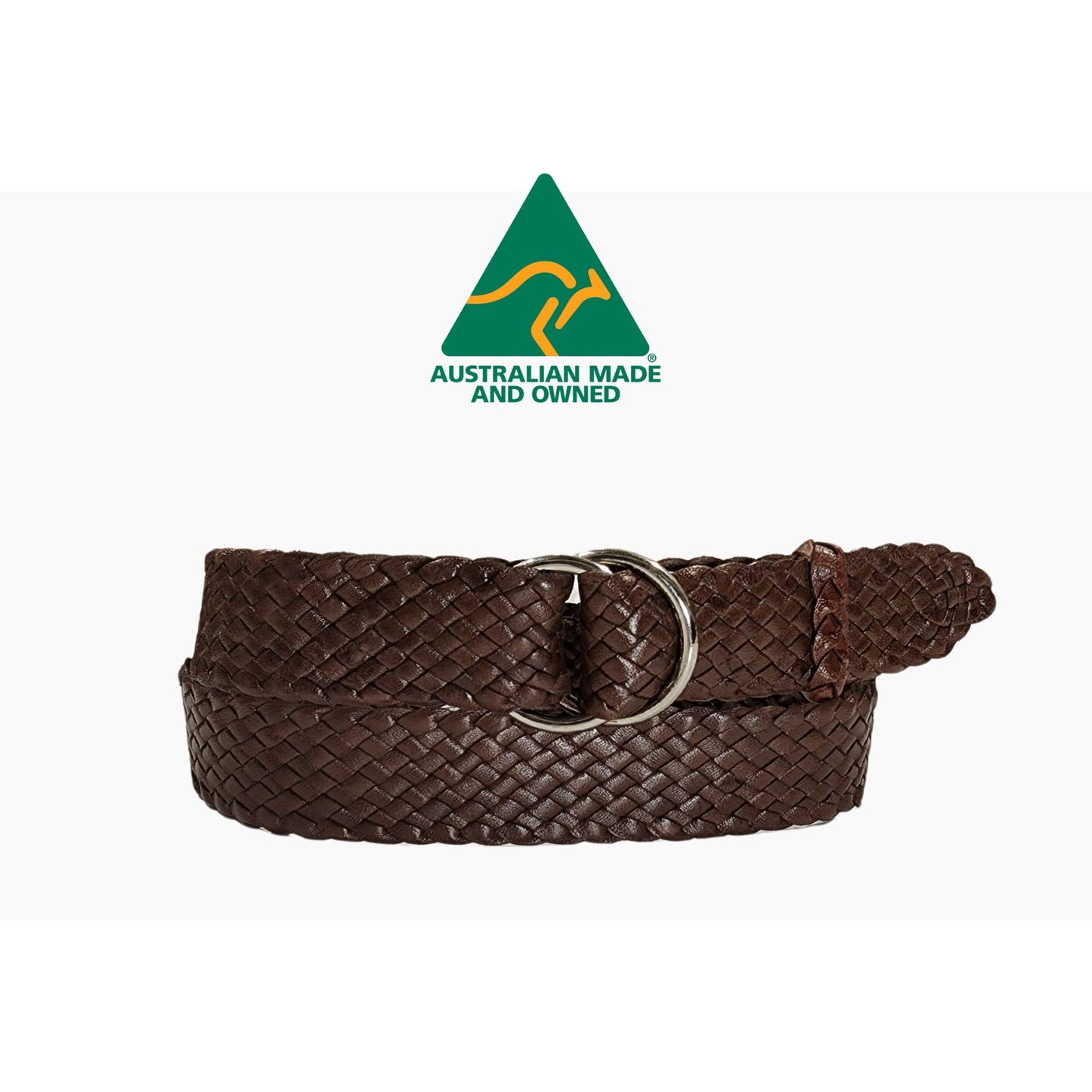 35mm | Brown | Plaited Kangaroo Belt | Ring Buckle