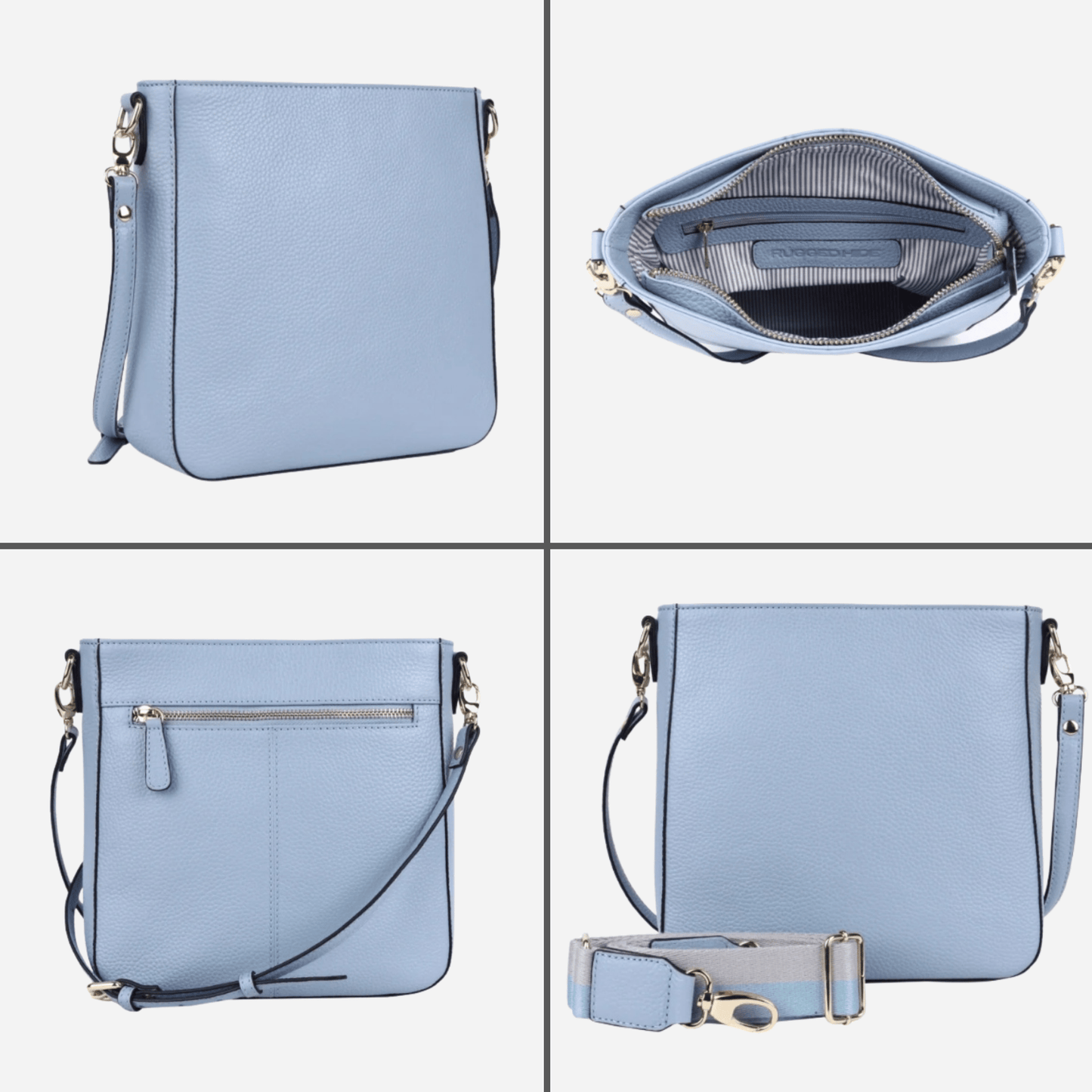 Multiple viewpoints of Powder Blue Crossbody Handbag | Darwin - BeltUp Leather Co.