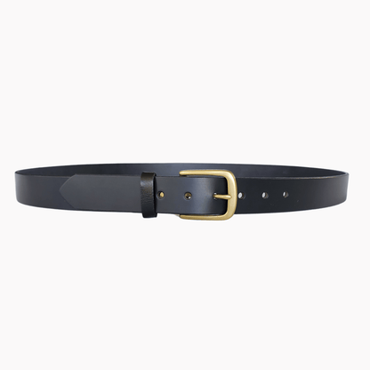 35mm | Black Leather Belt | Solid Brass Buckle