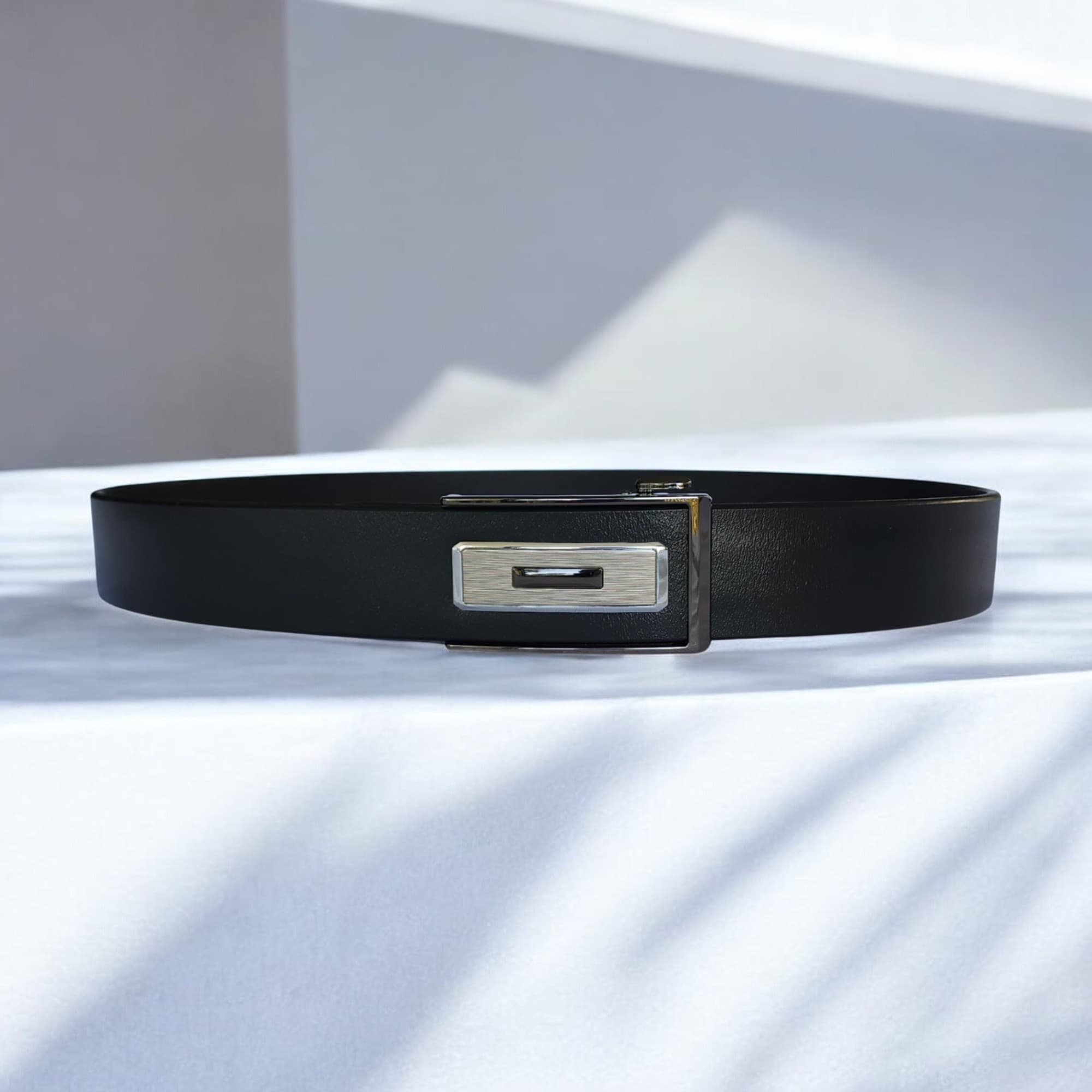 35mm | Black | Top Grain | TuckAway Silver - BeltUp Leather Co.