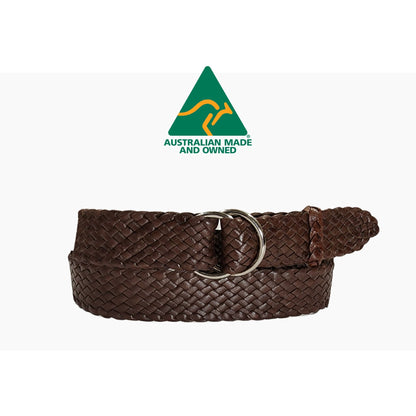 35mm | Brown | Plaited Kangaroo Belt | Ring Buckle - BeltUp Leather Co.