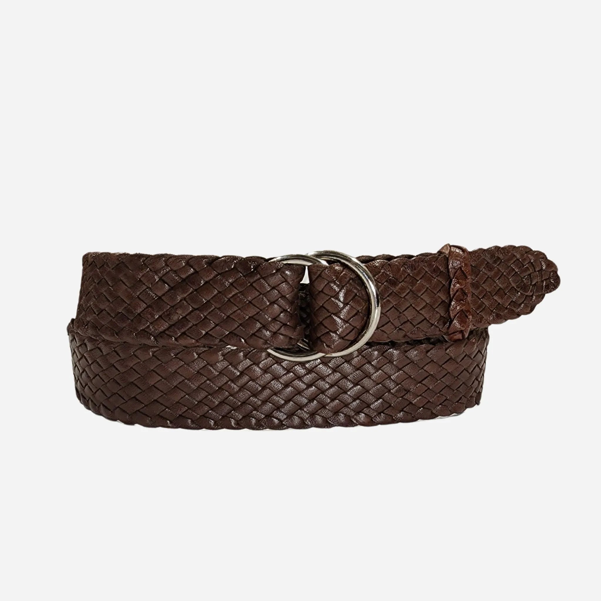 35mm Plaited Kangaroo Belt | Ring Buckle | Black and Brown - BeltUp Leather Co.