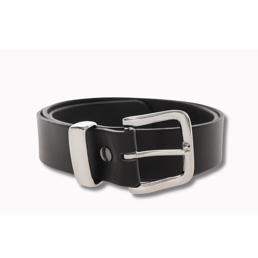 Black Casual Belt 100% Leather Square Buckle - 38mm Width - BeltUpOnline