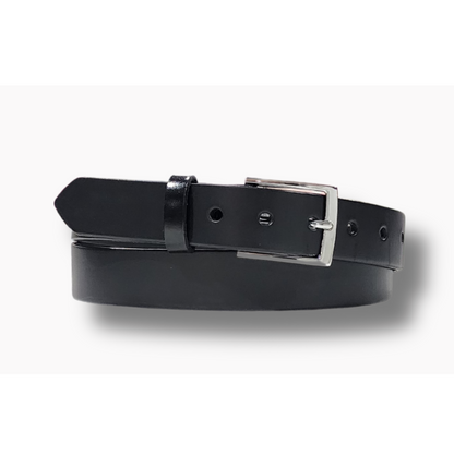 Black Italian Leather Belt with Leather Keeper - 35mm Width - BeltUpOnline