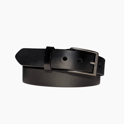 35mm | Black Italian Leather | Gun Metal Grey Buckle