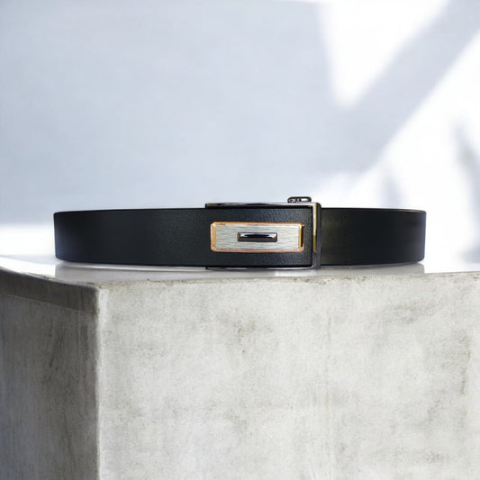 35mm | Black | Gold Trim Auto Buckle Belt