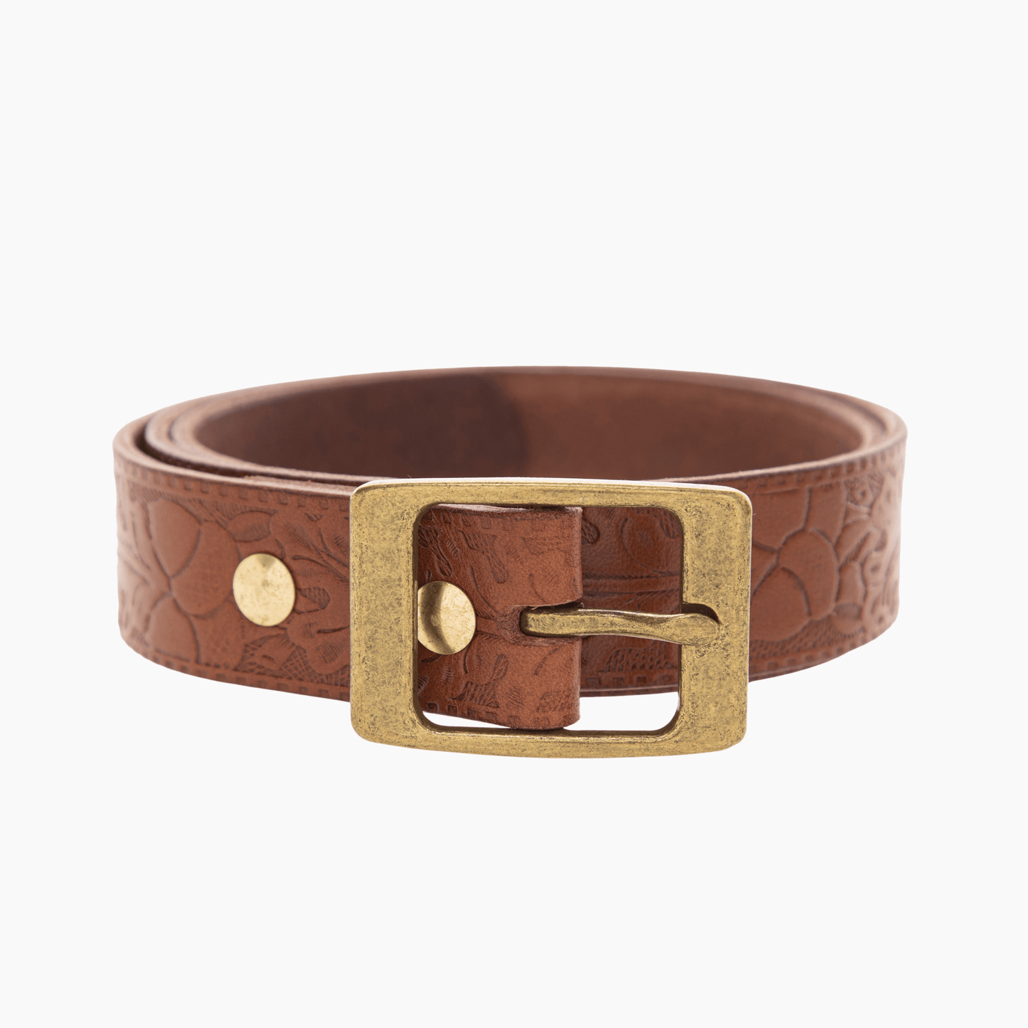 32mm | Embossed Tan | Solid Brass Buckle