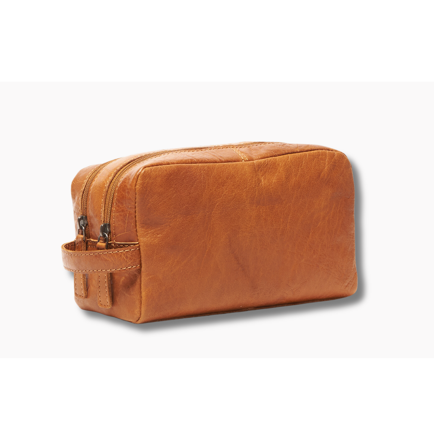 Tan Leather Toiletries Bag Dual Compartments