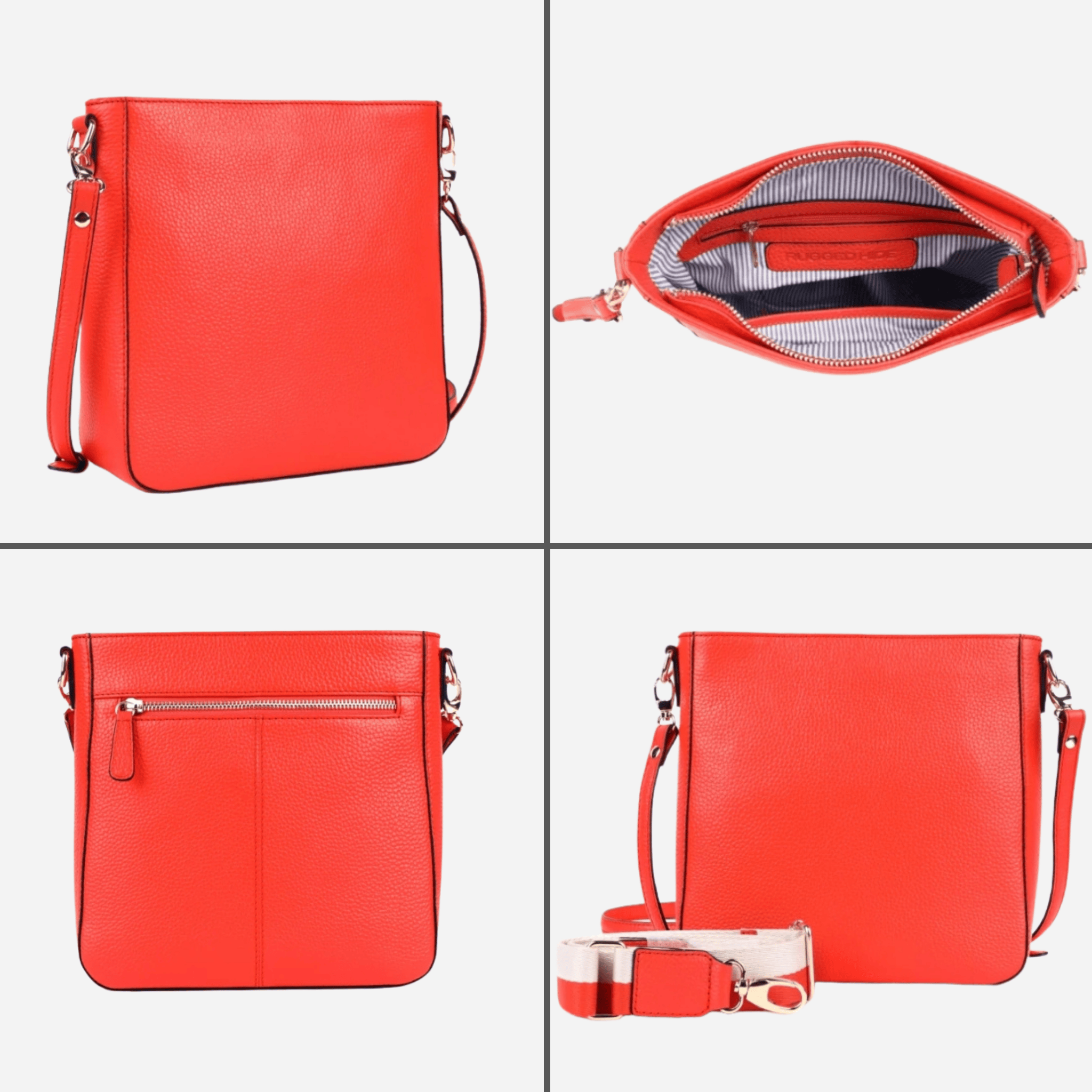 Multi view of Mandarin coloured Leather Crossbody Handbag - Darwin | BeltUp Leather Co.