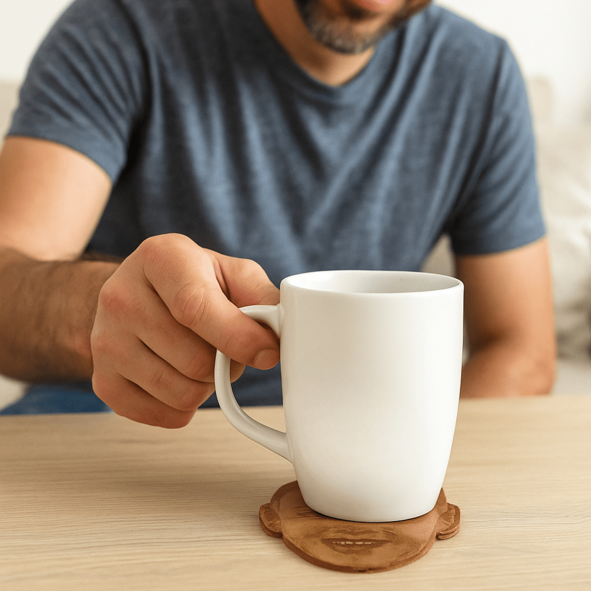 Coffee cup on personalised leather coasters - BeltUp Leather Co.