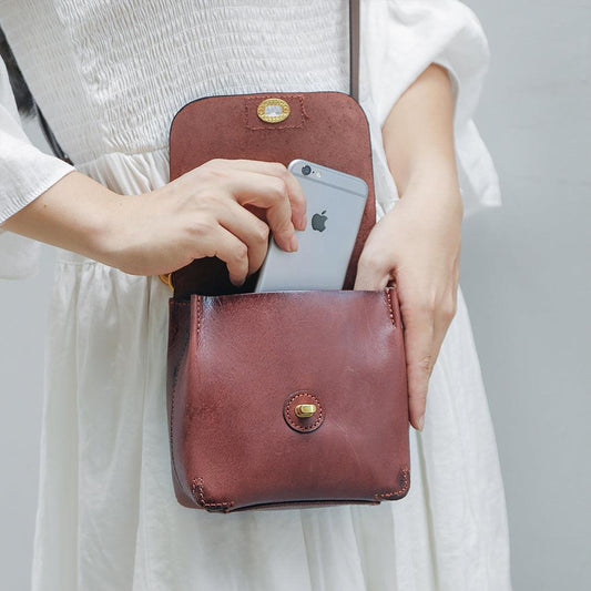 Top Grain Leather Mini Messenger - Burgundy - BeltUpOnline