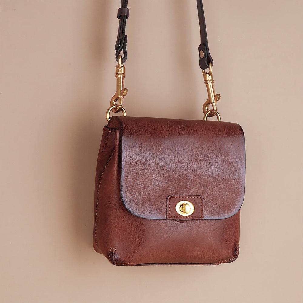 Top Grain Leather Mini Messenger - Burgundy - BeltUpOnline